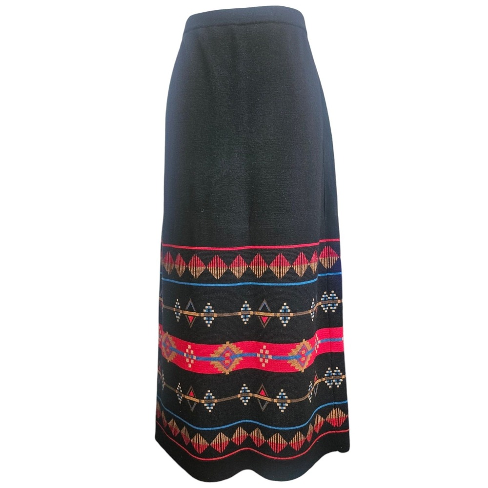 Pendleton Merino Wool Maxi Skirt XL Black Southwestern Knit TG294-65783